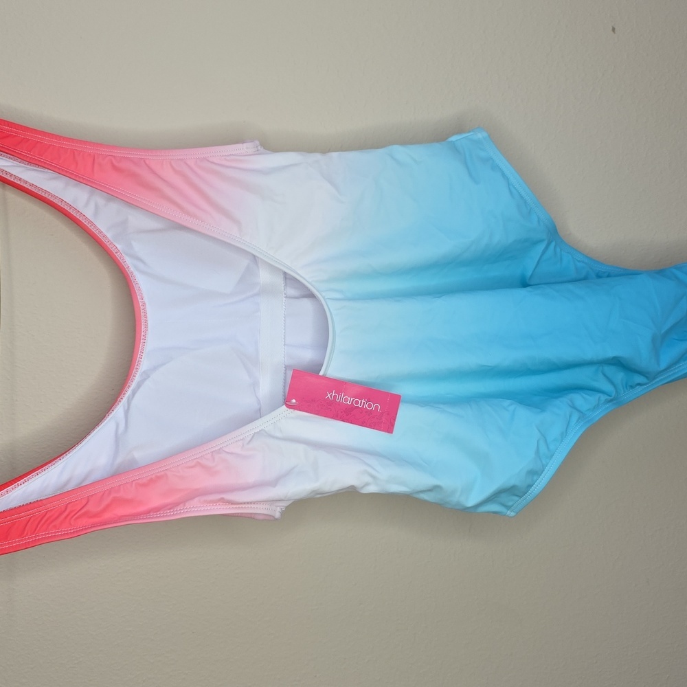 NWT Ombre One Piece Swimsuit Red White Blue Bombpop Patriotic Juniors Large 8-10 - Picture 4 of 5